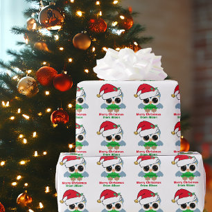 Cute Owl Christmas Personalised Red Green Holiday Wrapping Paper