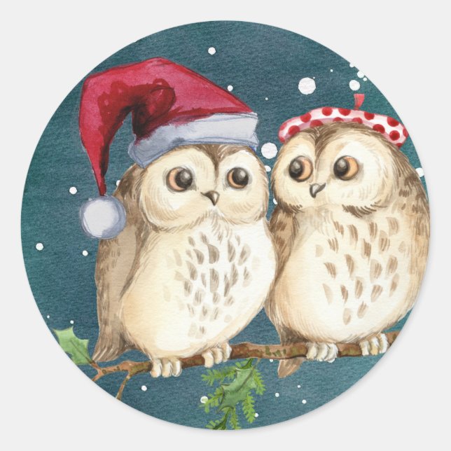 Cute Owl Christmas Stickers Envelope Seals (Front)