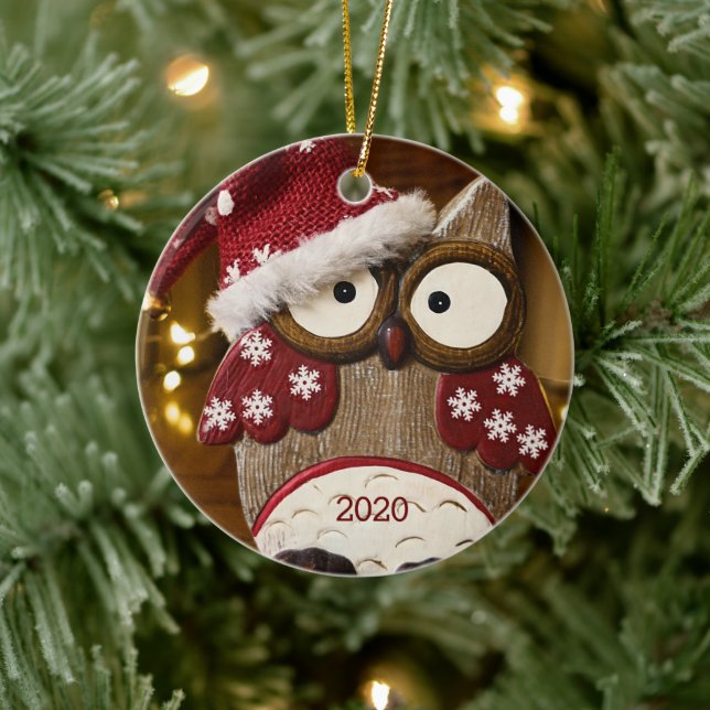 Cute Owl Christmas Wood Ceramic Tree Decoration (Tree)