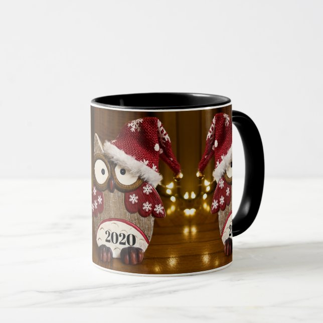 Cute Owl Christmas Wood Personalised Mug (Front Right)