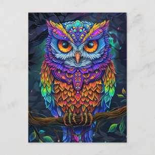 Cute Owl Colourful Abstract Bird Animal Nature Art Postcard