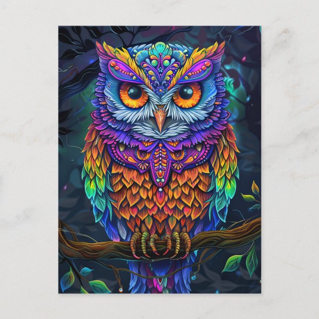 Cute Owl Colourful Abstract Bird Animal Nature Art Postcard (Front)