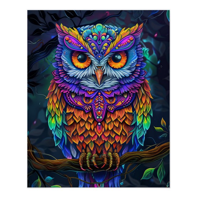 Cute Owl Colourful Abstract Bird Animal Nature Art Poster (Front)