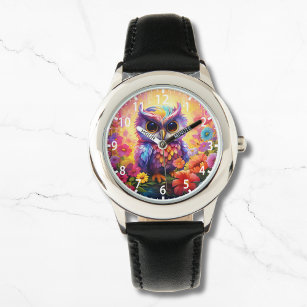 Cute Owl Colourful Bright Floral Kids Girly Watch