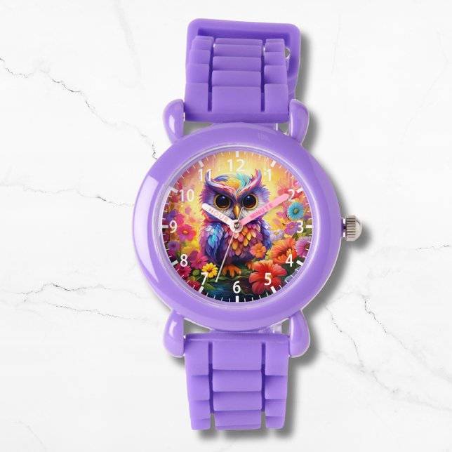 Cute Owl Colourful Bright Floral Kids Girly Watch (Creator Uploaded)