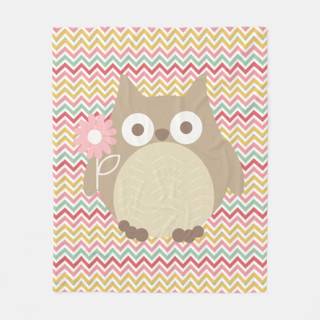 Cute Owl Colourful Modern Chevron Pattern Fleece Blanket (Front)