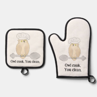 Cute Owl Cook Oven Mitt & Pot Holder Set