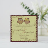 Cute owl couple brown theme wedding invitations (Standing Front)