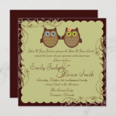 Cute owl couple brown theme wedding invitations (Front/Back)