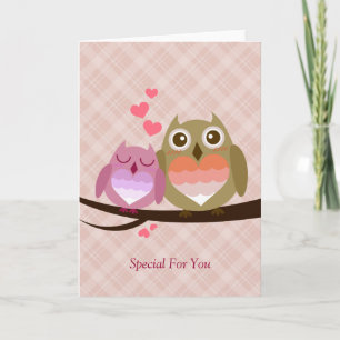 Cute Owl Couple Full of Love Heart Holiday Card