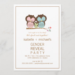 Cute Owl Couple Gender Reveal Party Invitation