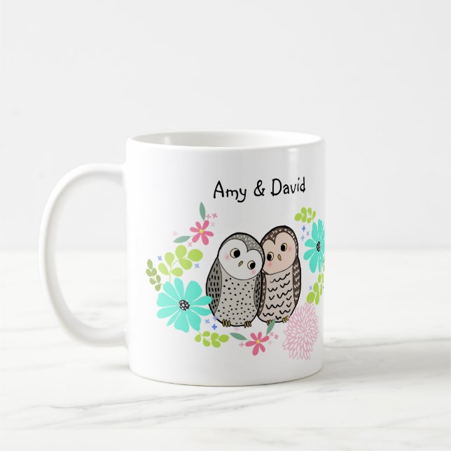 Cute Owl Couple Personalized with Custom Name  Coffee Mug (Left)