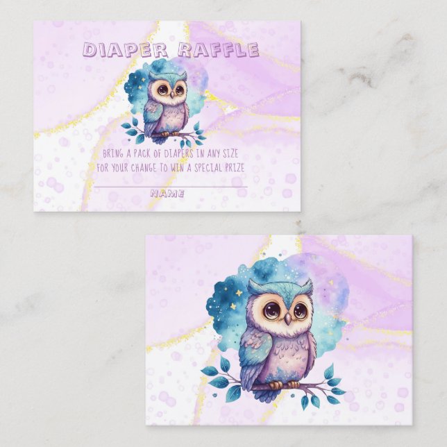Cute Owl Diaper Raffle Girl Baby Shower Business Card (Front/Back)