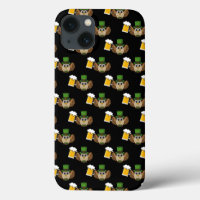 Cute Owl Drinking Beer St Patrick's Day Pattern