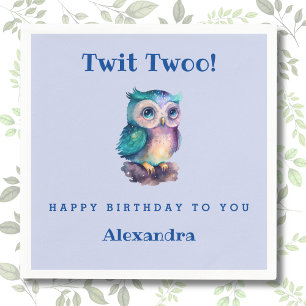 Cute Owl Dusty Blue Woodland Animal Kids Birthday  Napkin