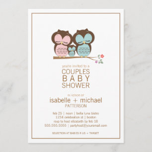 Cute Owl Family Couples Baby Shower Invitation