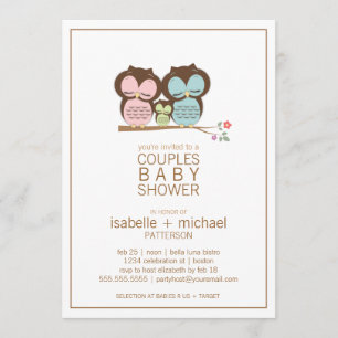 Cute Owl Family Couples Baby Shower Neutral Invitation