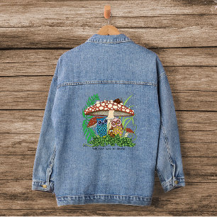 Cute Owl Family Mushroom Rain Denim Jacket