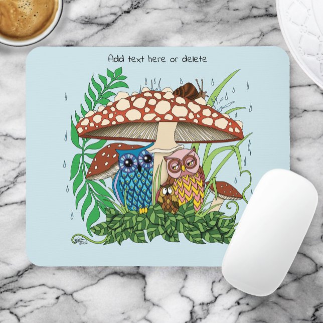 Cute Owl Family Mushroom Rain Mouse Pad (Creator Uploaded)