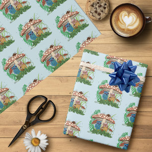 Cute Owl Family Mushroom Rain Wrapping Paper