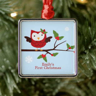Cute Owl First Christmas Custom Ornament