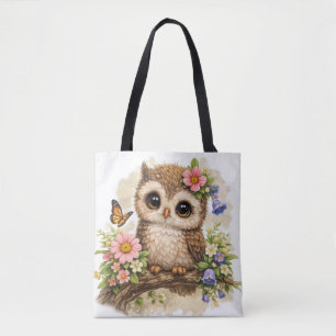 Cute Owl Floral Tote Bag Kawaii Animal