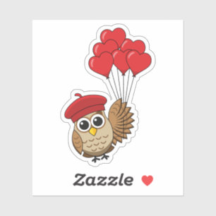 Cute Owl Flying with Heart Balloons