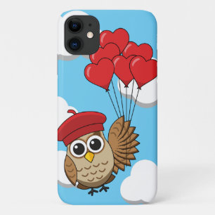 Cute Owl Flying with Heart Balloons Case-Mate iPhone Case