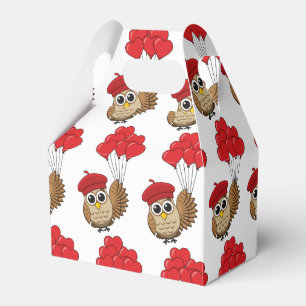 Cute Owl Flying with Heart Balloons Favour Box