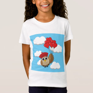 Cute Owl Flying with Heart Balloons T-Shirt