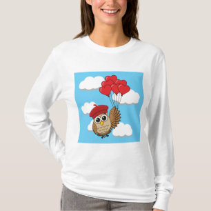Cute Owl Flying with Heart Balloons T-Shirt