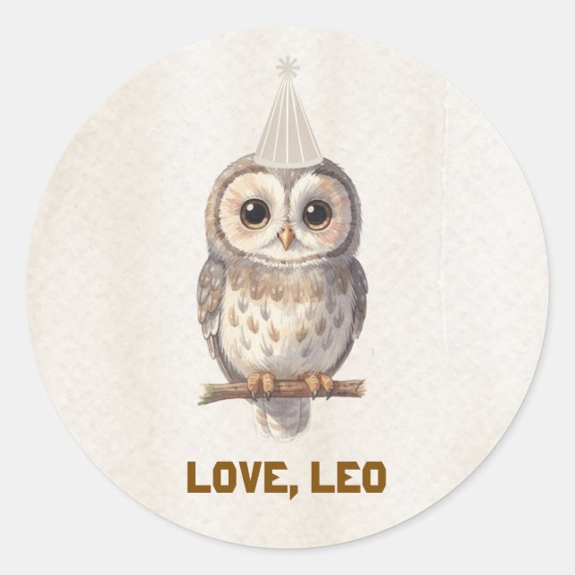 Cute Owl Forest Camp Birthday Round Sticker  (Front)