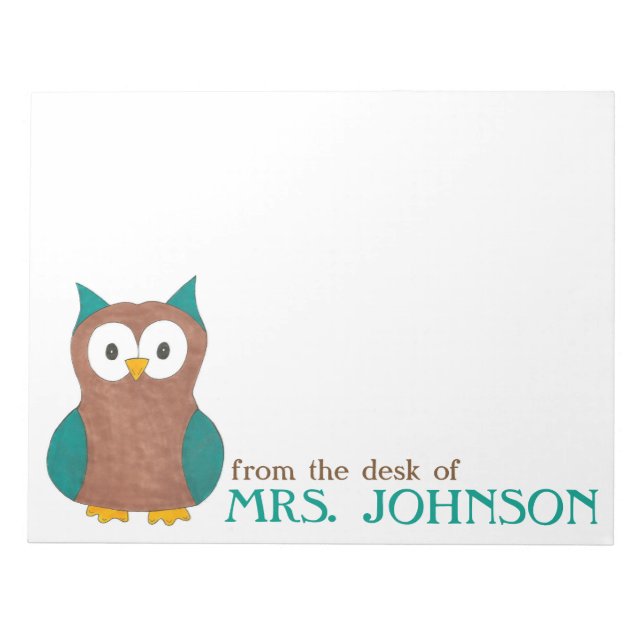 Cute Owl From the Desk of Teacher Name Notepad (Front)