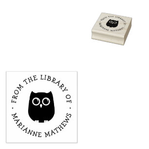 Cute Owl From the Library of  Add Name Rubber Stamp