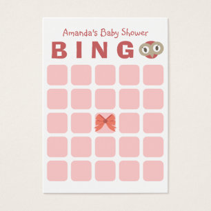 Cute Owl Girl 5x5 Baby Shower Bingo Card
