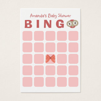 Cute Owl Girl 5x5 Baby Shower Bingo Card