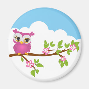 Cute Owl Girl on a Branch Magnet