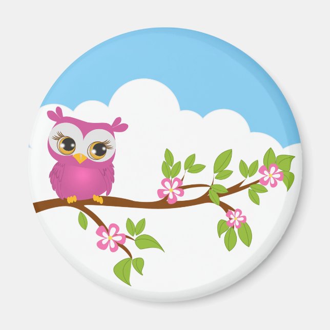 Cute Owl Girl on a Branch Magnet (Front)