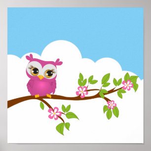 Cute Owl Girl on a Branch Poster