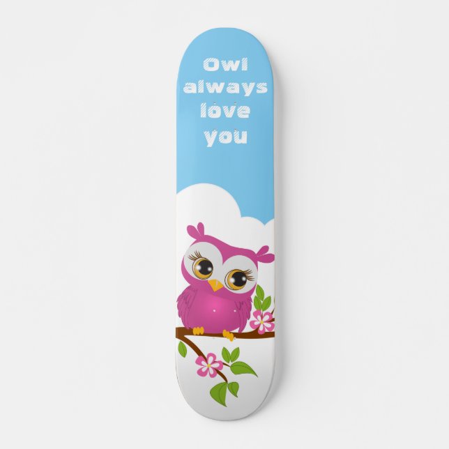 Cute Owl Girl on a Branch Skateboard (Front)