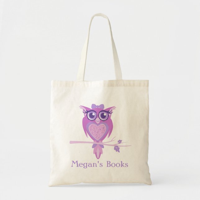 Cute owl girls purple library bag (Front)