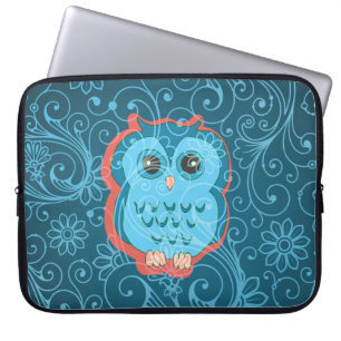 Cute Owl Girly Retro Floral Fashion Laptop Sleeve