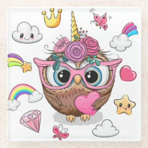Cute Owl Glass Coaster