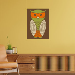 Cute Owl Graphic Retro Brown Poster