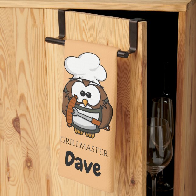 Cute Owl Grillmaster Personalised Kitchen Towel (Thirds Fold)