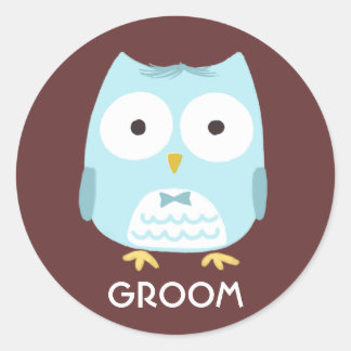 Cute Owl Groom | Funny Newlywed Husband Classic Round Sticker