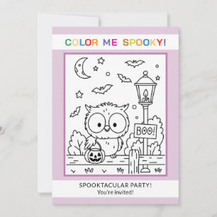 Cute Owl Halloween Colouring Kids Party Invitation