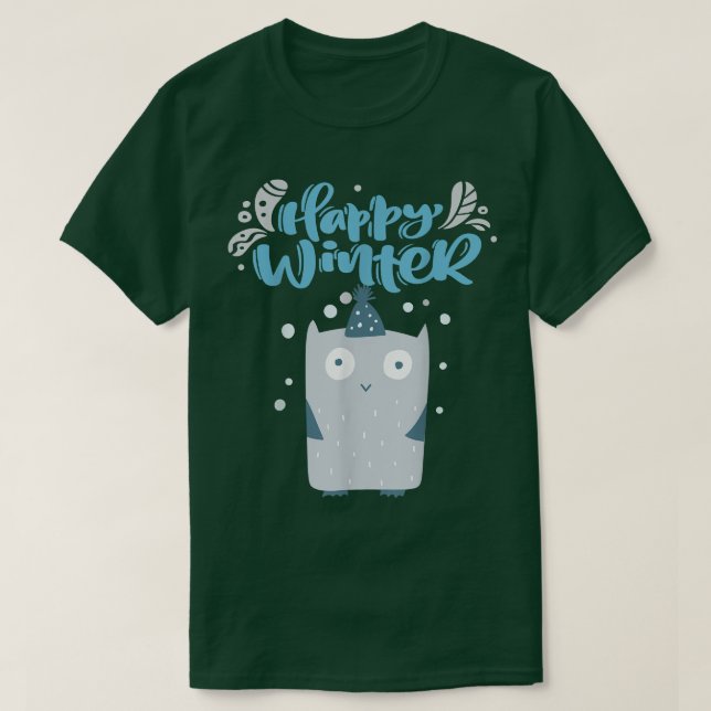 Cute Owl Happy Winter, Be Joyful cute Owl Xmas Hol T-Shirt (Design Front)