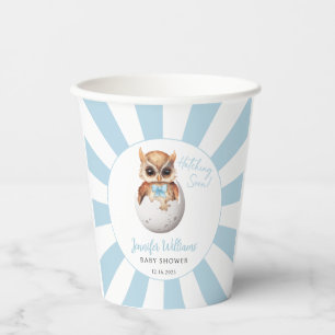 Cute owl hatching soon baby boy shower paper cups
