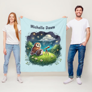 Cute owl hedgehog star gazing lovers add name fleece blanket